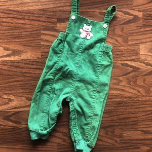 Vintage Green Corduroy Overalls With White Bear